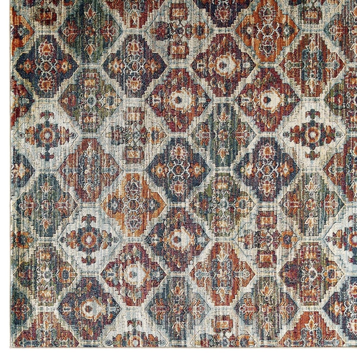 8x10 Multicolored Distressed Vintage Floral Lattice Polypropylene Polyester Area Rug - Mats and Rugs - Alpine Outlets