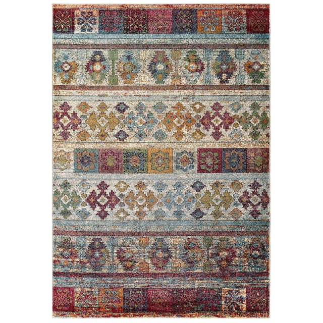 8x10 Multicolored Distressed Vintage Floral Lattice Polypropylene Polyester Area Rug - Mats and Rugs - Alpine Outlets