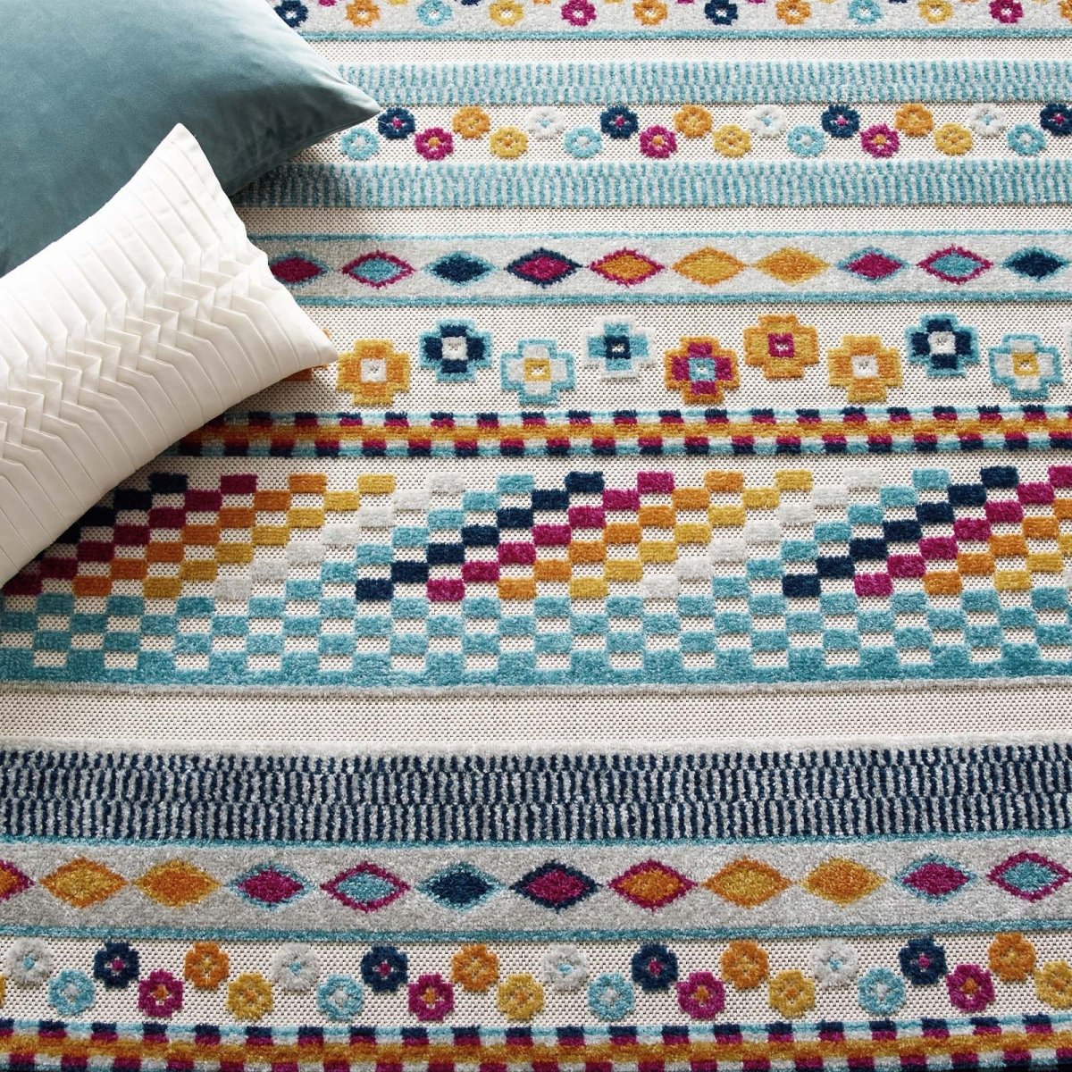 8x10 Multicolored Vintage Abstract Geometric Lattice Indoor/Outdoor Rug - Mats and Rugs - Alpine Outlets