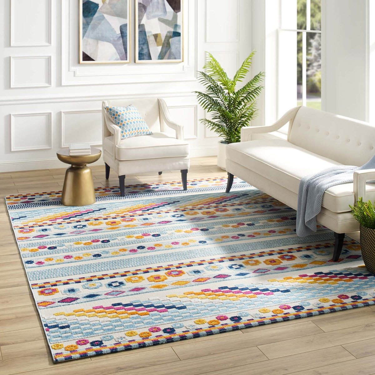8x10 Multicolored Vintage Abstract Geometric Lattice Indoor/Outdoor Rug - Mats and Rugs - Alpine Outlets