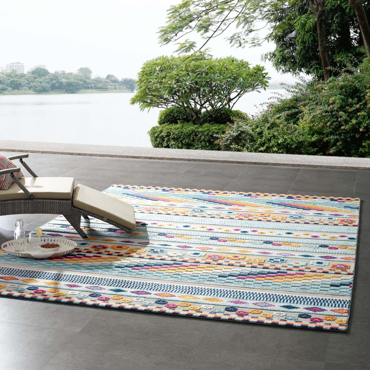 8x10 Multicolored Vintage Abstract Geometric Lattice Indoor/Outdoor Rug - Mats and Rugs - Alpine Outlets