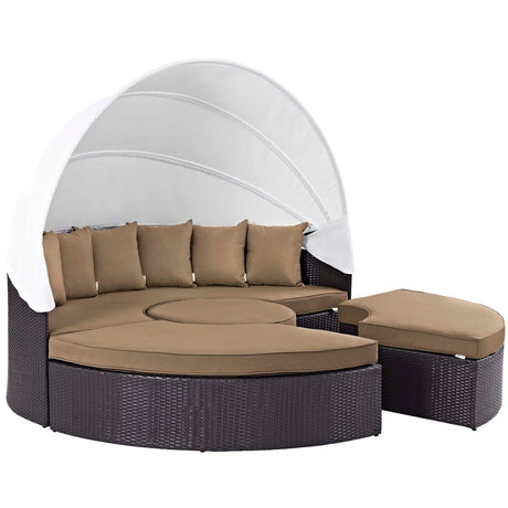 90” Espresso Wicker Rattan Outdoor Canopy Sectional Daybed with Mocha Cushions - Outdoor - Alpine Outlets