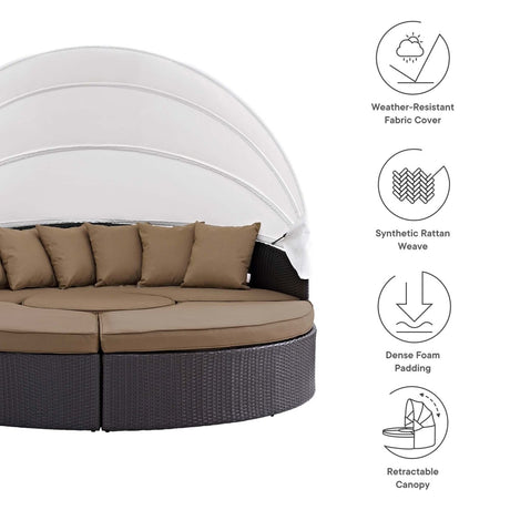 90” Espresso Wicker Rattan Outdoor Canopy Sectional Daybed with Mocha Cushions - Outdoor - Alpine Outlets