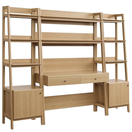 90" Tiered Wood Office Desk and 21" Bookshelf Set - 3 - Piece Workspace - Bookcases available at Alpine Outlets in Denver