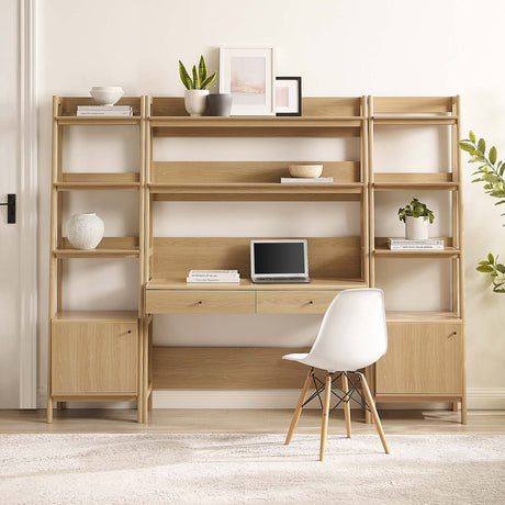 90" Tiered Wood Office Desk and 21" Bookshelf Set - 3 - Piece Workspace - Bookcases available at Alpine Outlets in Denver