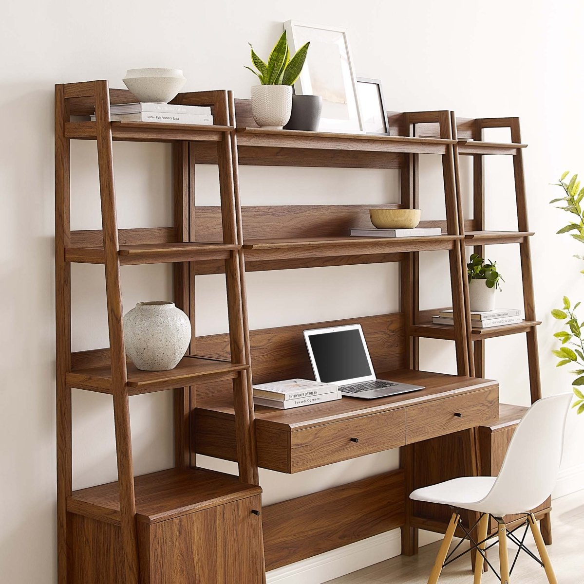 90" Tiered Wood Office Desk and 21" Bookshelf Set - 3 - Piece Workspace - Bookcases available at Alpine Outlets in Denver