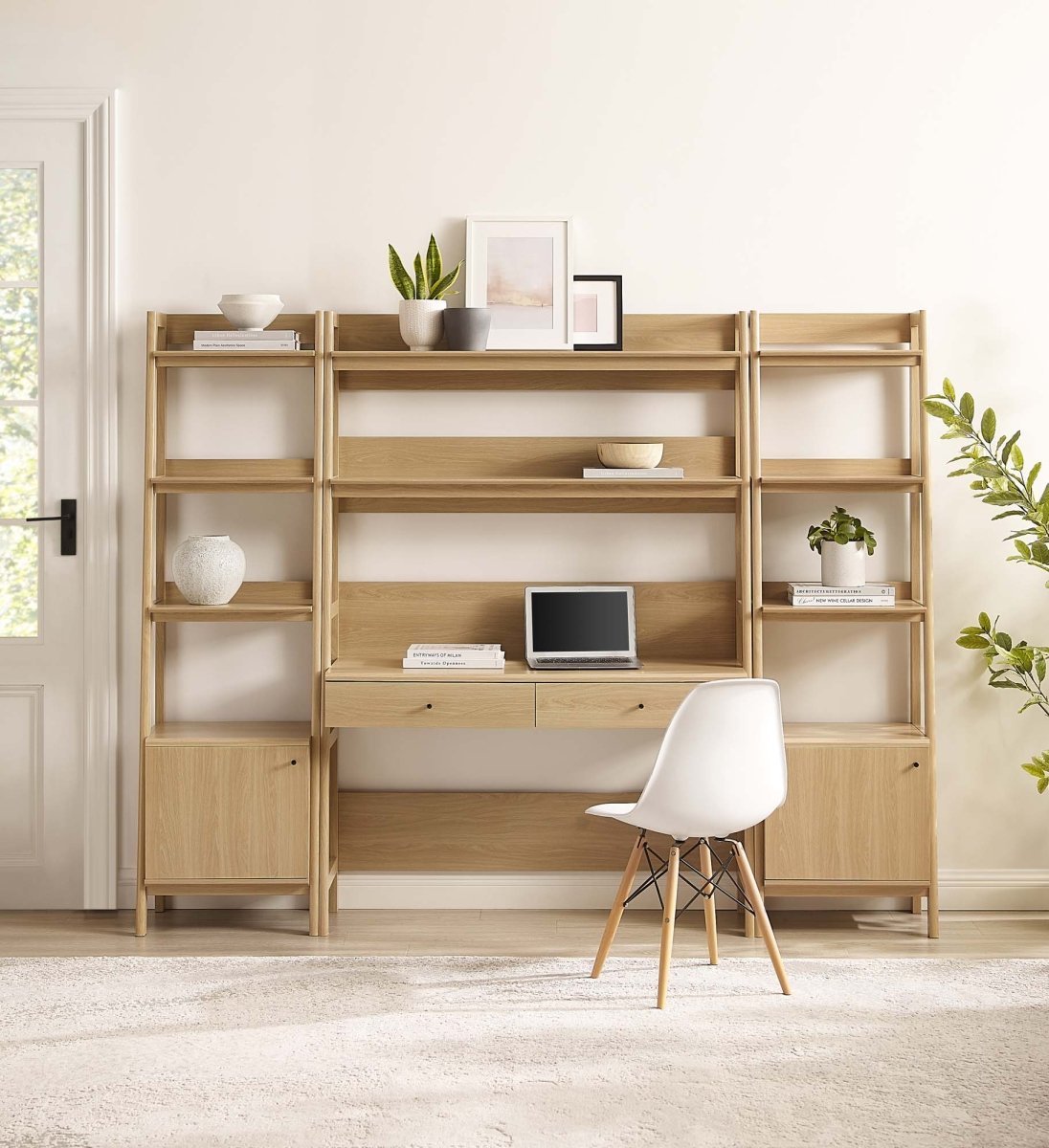 90" Tiered Wood Office Desk and 21" Bookshelf Set - 3 - Piece Workspace - Bookcases available at Alpine Outlets in Denver