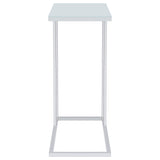 Stella White Glass Top C-Shaped Sofa Side Table Chrome