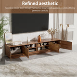 TV Stand, Entertainment Center & Fluted Door & Cable Management, Soft Closing Hinges - Walnut