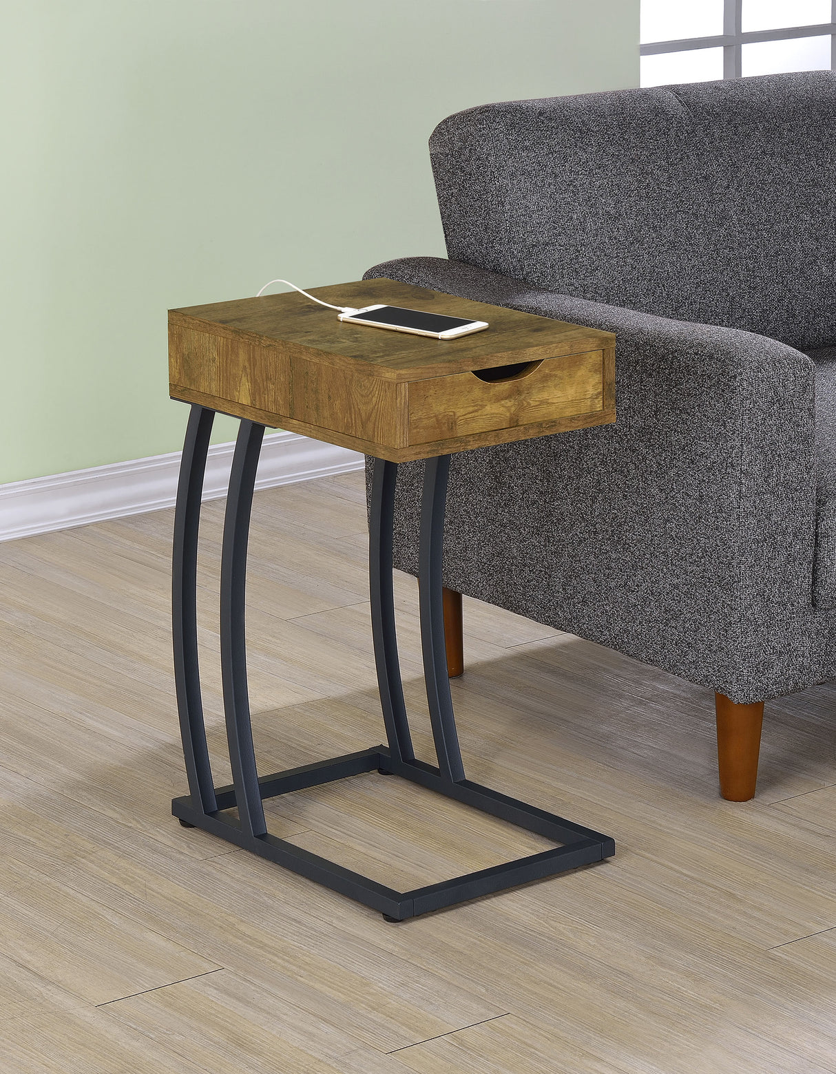 Troy 1-Drawer C-Shaped Side Table with Power Outlet
