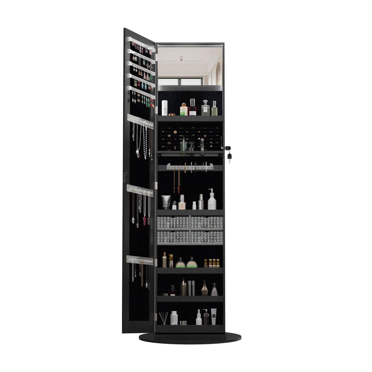 Swivel Jewelry Cabinet With Full Length Mirror