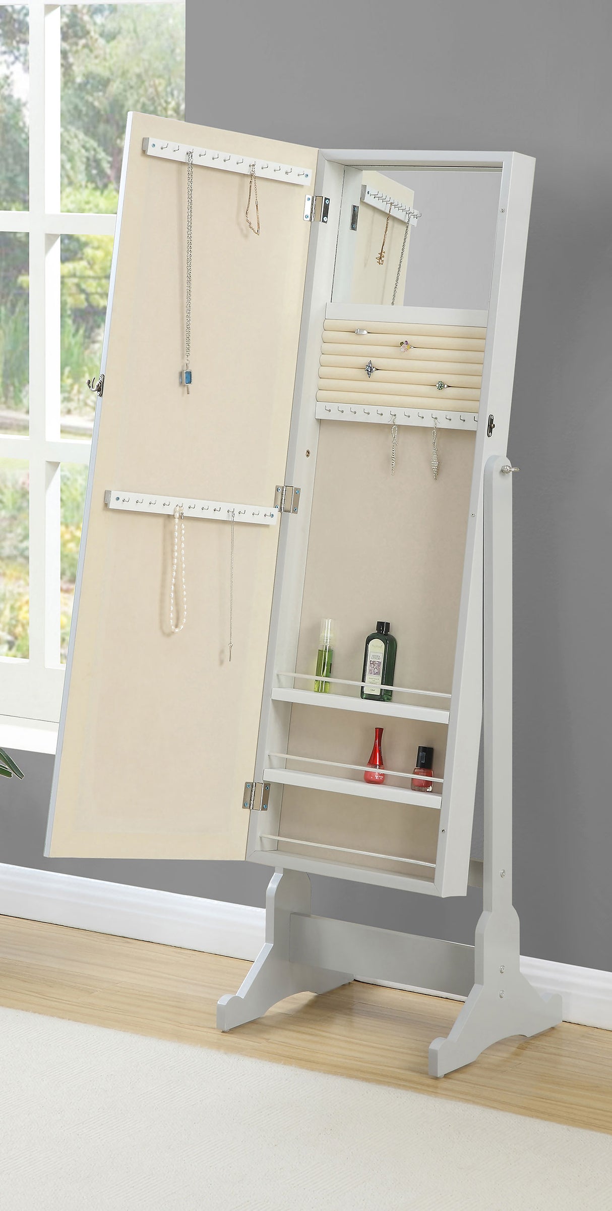 Yvonne Cheval Mirror with Jewelry Storage - Dove Grey