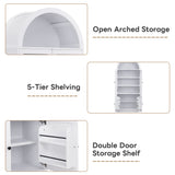 Tall Arched Top Storage Cabinet With 5 Tier Shelves, Soft Close Hinges