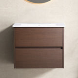 Bathroom Vanity With Basin Wall Hang Storage - Brown / Brown / White
