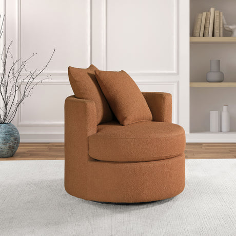Debbie Upholstered Swivel Accent Chair in Burnt Orange