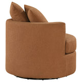 Debbie Upholstered Swivel Accent Chair in Burnt Orange