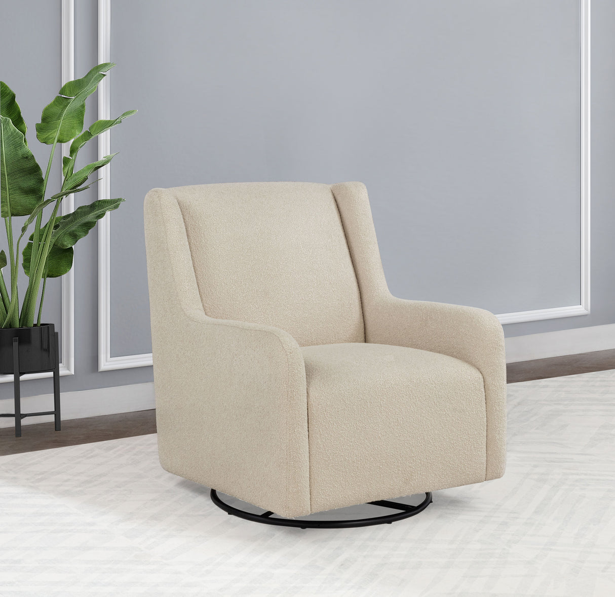 Serra Boucle Upholstered Swivel Glider in Sandy Beige