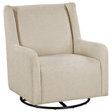 Serra Boucle Upholstered Swivel Glider in Sandy Beige