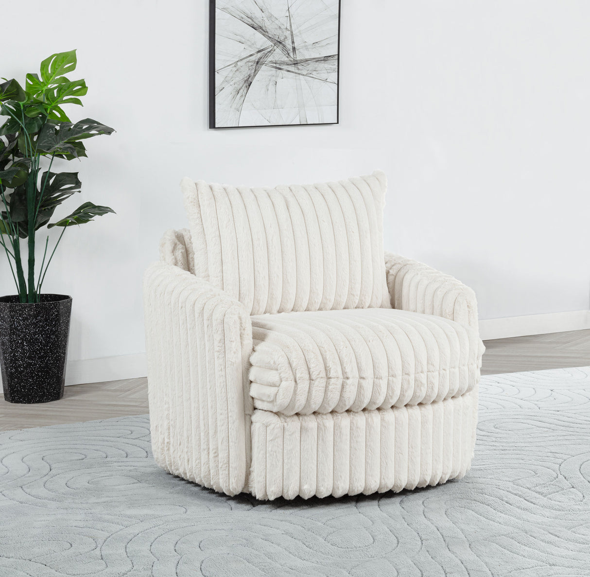 Sarco Corduroy Upholstered Swivel Accent Chair, Ivory