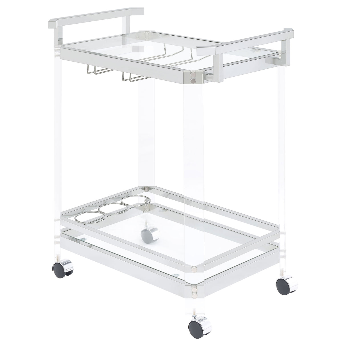 Jefferson 2-Tier Glass Shelf Acrylic Bar Cart Chrome