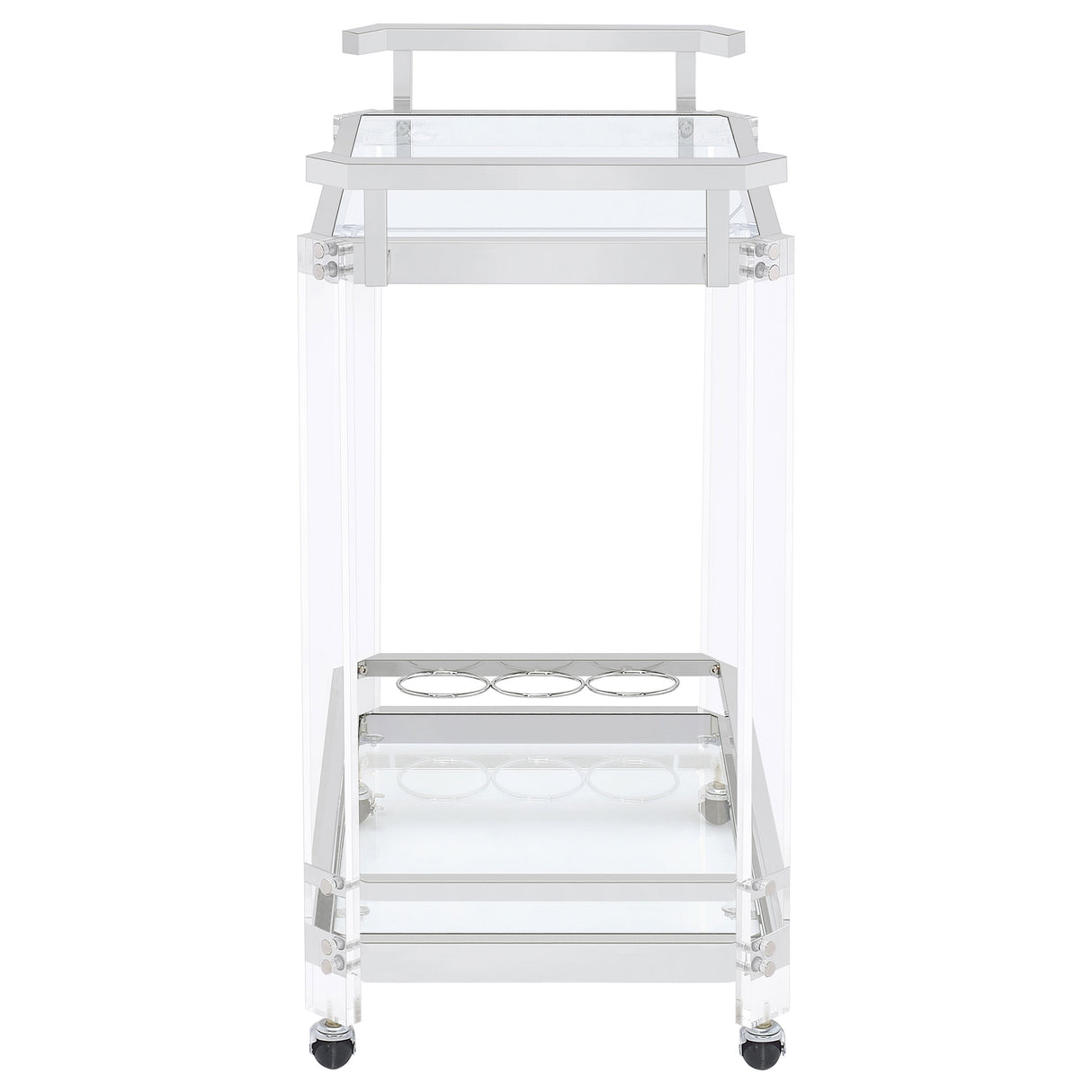 Jefferson 2-Tier Glass Shelf Acrylic Bar Cart Chrome
