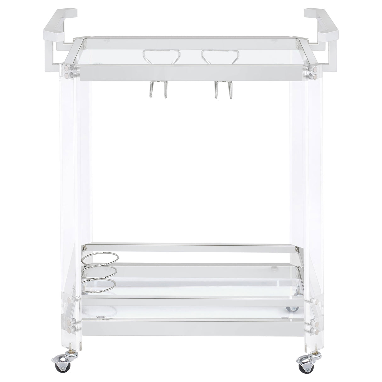 Jefferson 2-Tier Glass Shelf Acrylic Bar Cart Chrome