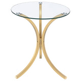 Eloise Round Glass Top Side Table with Gold Curved Metal Base