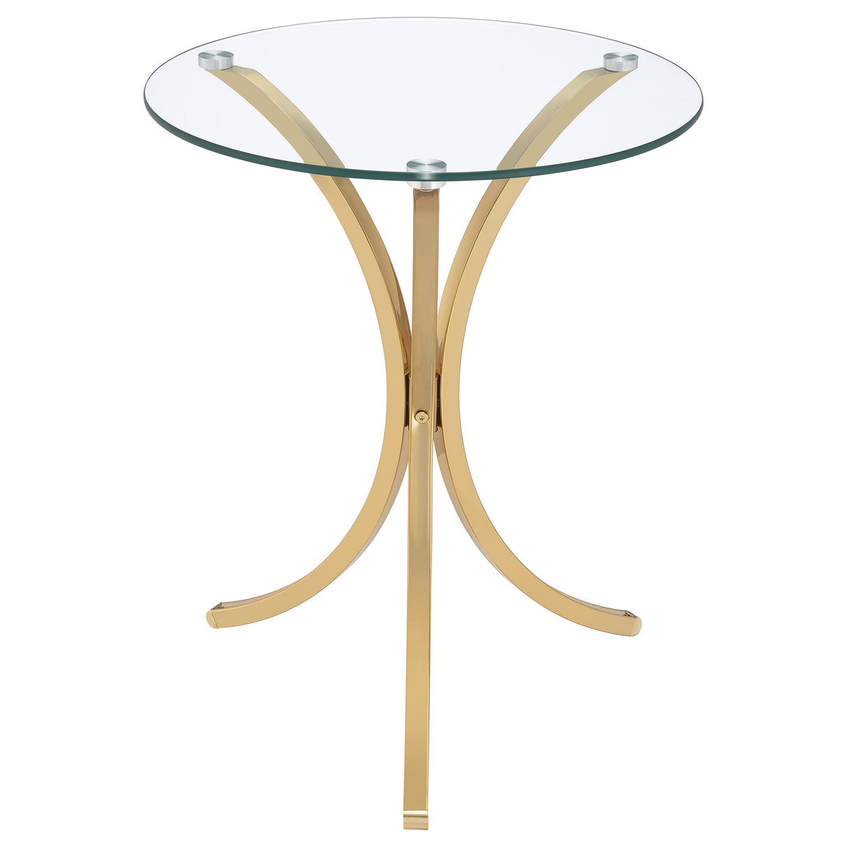 Eloise Round Glass Top Side Table with Gold Curved Metal Base