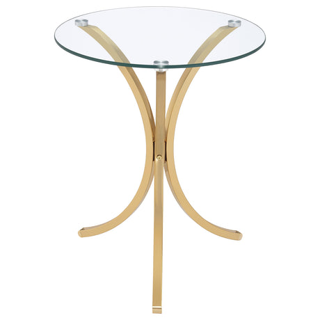 Eloise Round Glass Top Side Table with Gold Curved Metal Base