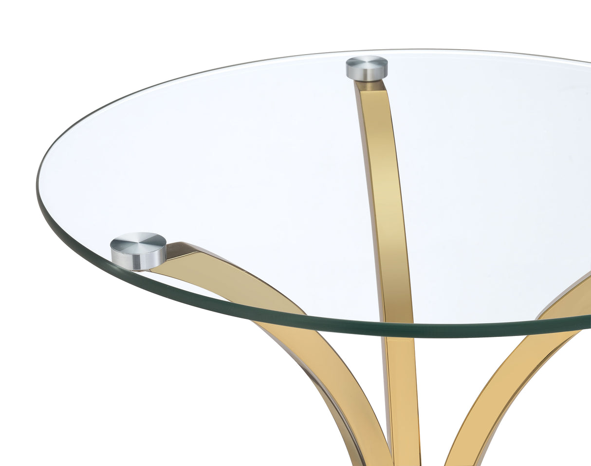 Eloise Round Glass Top Side Table with Gold Curved Metal Base