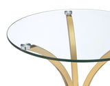 Eloise Round Glass Top Side Table with Gold Curved Metal Base