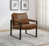Rosalind Brown Leatherette Track Arm Accent Chair
