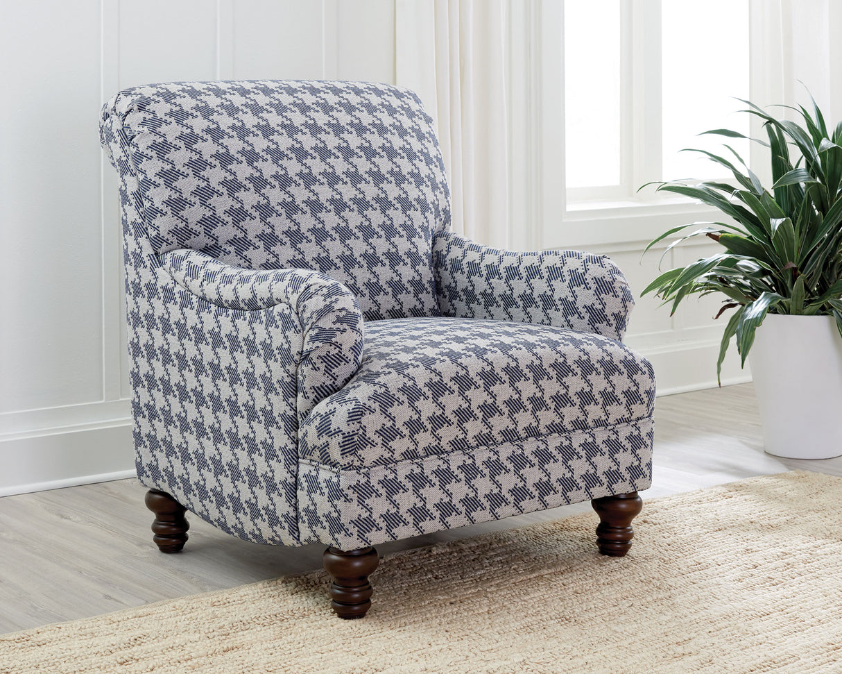 Glenn Upholstered English Arm Accent Chair in Blue