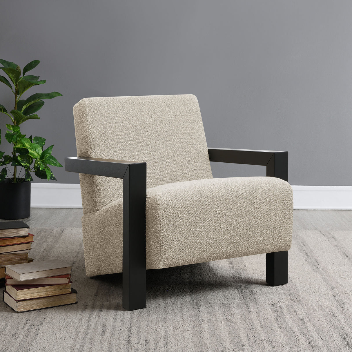 Fitzroy Boucle Upholstered Accent Arm Chair in Latte