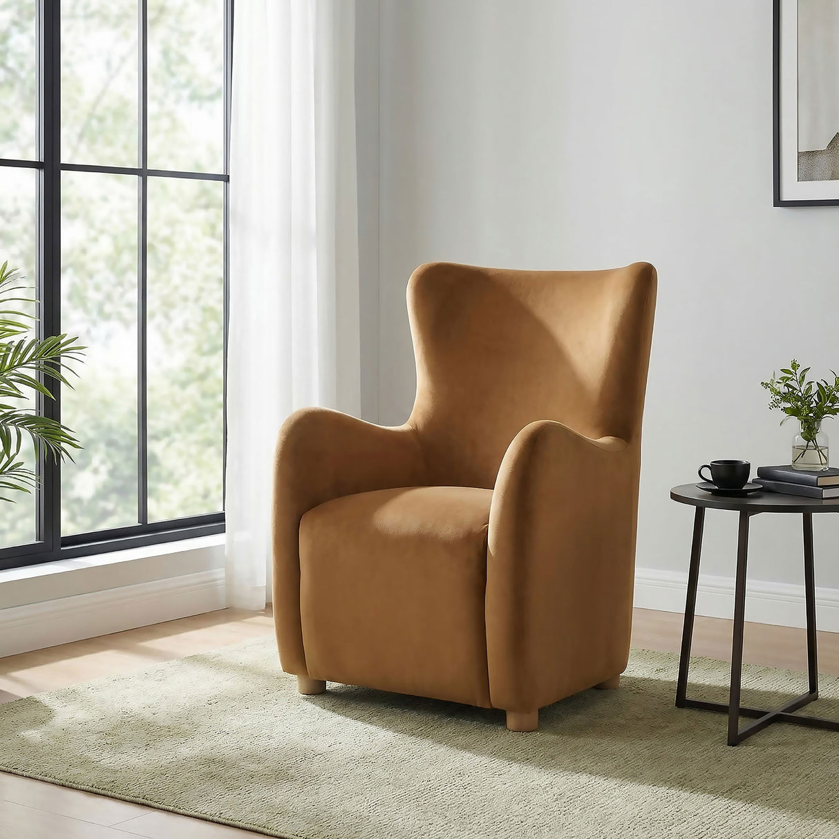 Thornton Cognac Velvet Wingback Lounge Accent Chair