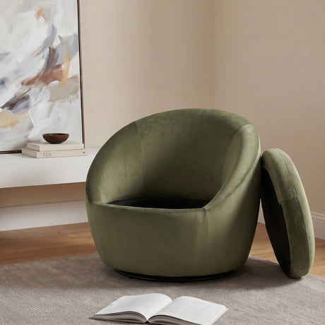 Myernick Olive Velvet Swivel Barrel Accent Chair