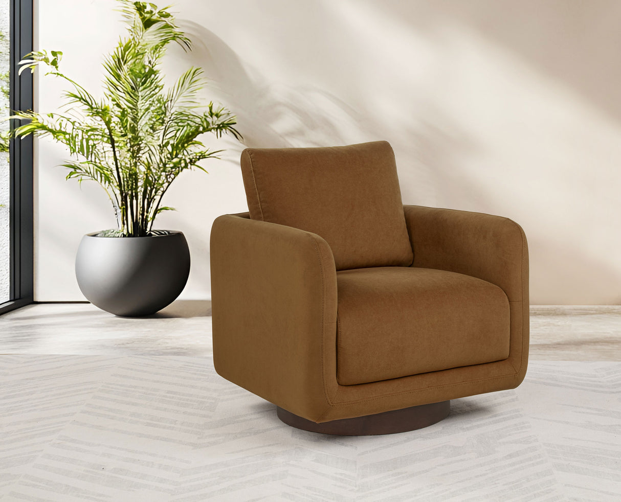 Iris Rust Fabric Swivel Accent Chair with Pedestal Base