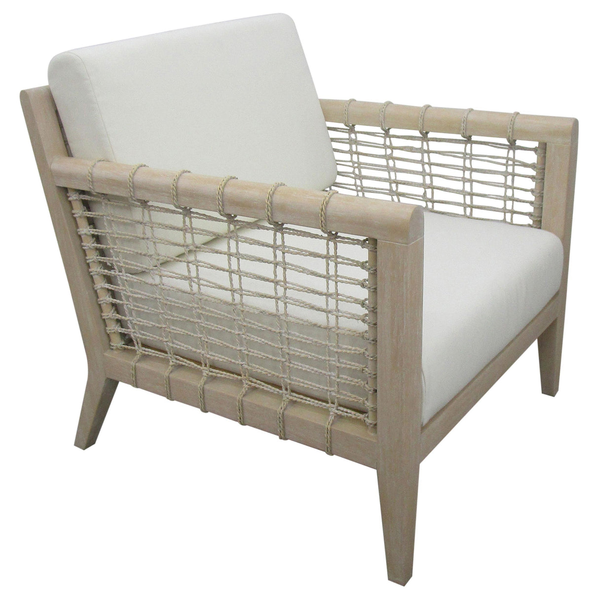 Accent Chair in White Fabric and Weathered Natural Seagrass
