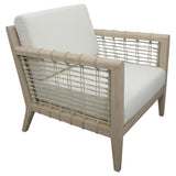 Accent Chair in White Fabric and Weathered Natural Seagrass