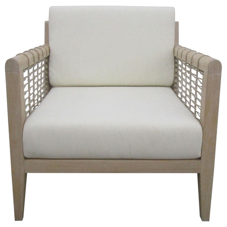 Accent Chair in White Fabric and Weathered Natural Seagrass