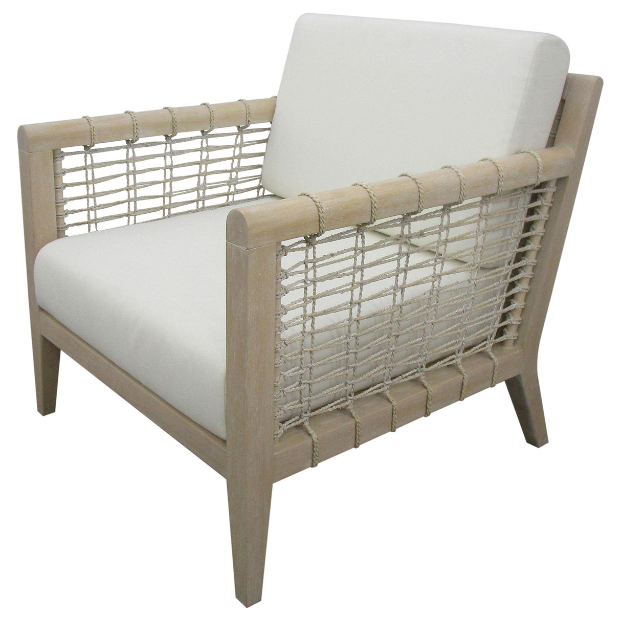 Accent Chair in White Fabric and Weathered Natural Seagrass