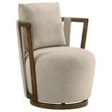 Greige Fabric Swivel Accent Chair with Wood Base
