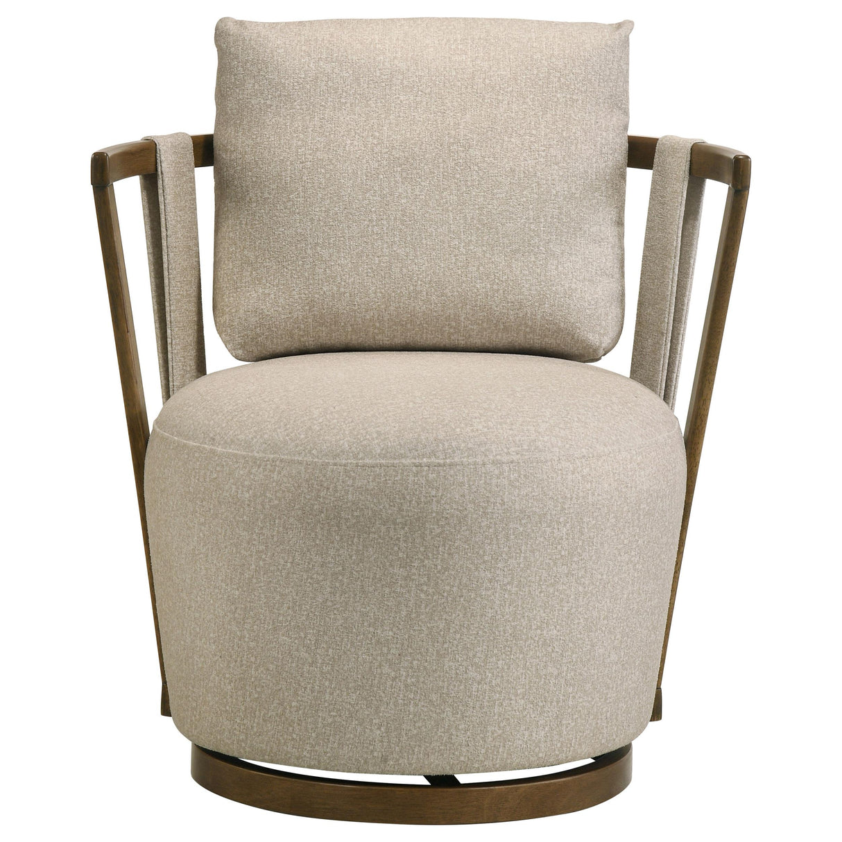 Greige Fabric Swivel Accent Chair with Wood Base