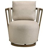 Greige Fabric Swivel Accent Chair with Wood Base
