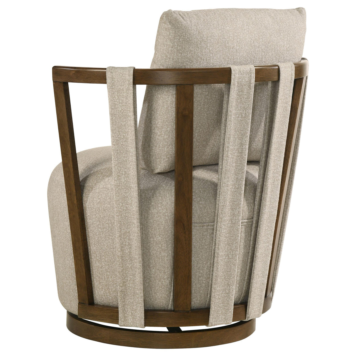 Greige Fabric Swivel Accent Chair with Wood Base