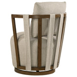 Greige Fabric Swivel Accent Chair with Wood Base