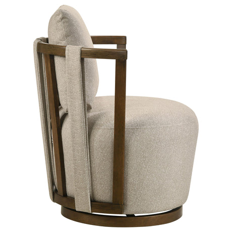 Greige Fabric Swivel Accent Chair with Wood Base