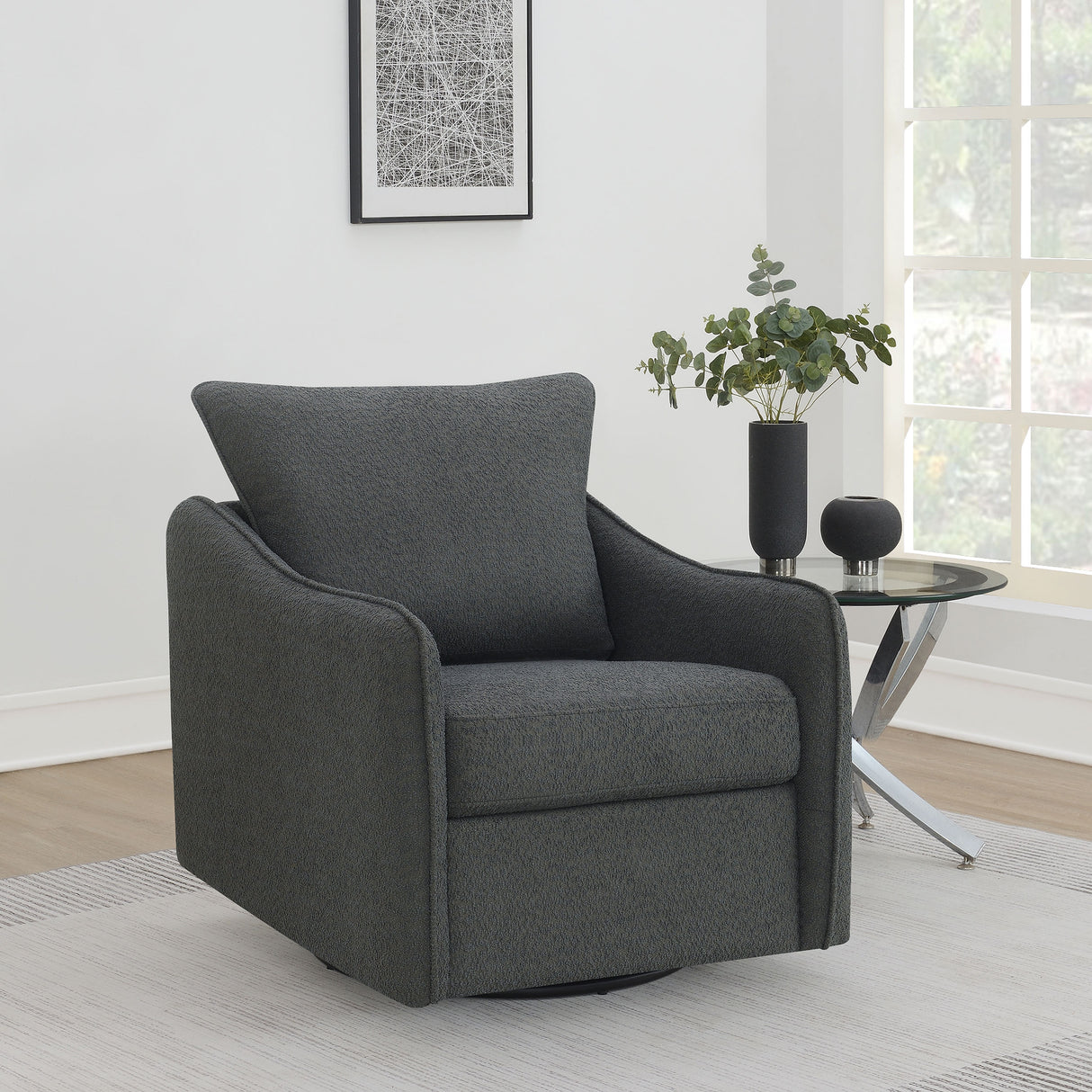 Madia Upholstered Swivel Glider Chair - Charcoal