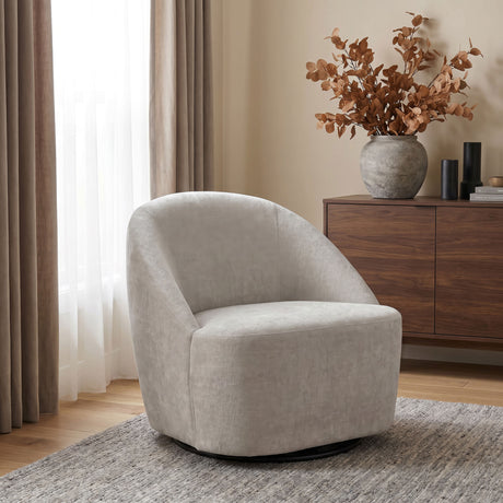 Leon Chenille Swivel Accent Chair in Beige
