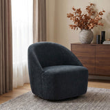 Leon Black Chenille Upholstered Swivel Barrel Accent Chair